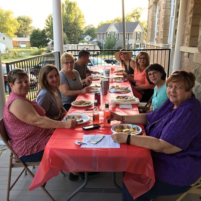 Board anniversary meeting on the porch - September 2017.